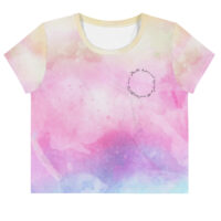 Flowy, soft, with a subtle sheen, this cropped tee comes in vibrant sublimation print that will stand the test of time.