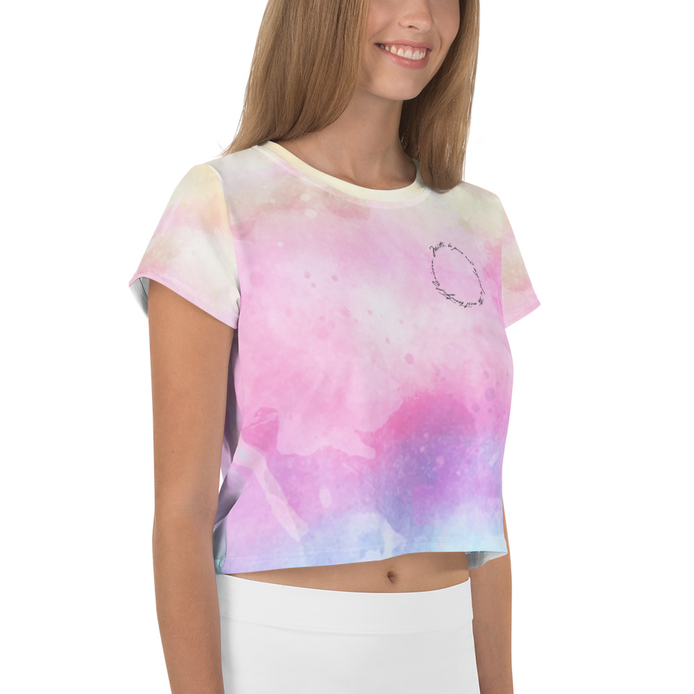 Flowy, soft, with a subtle sheen, this cropped tee comes in vibrant sublimation print that will stand the test of time.
