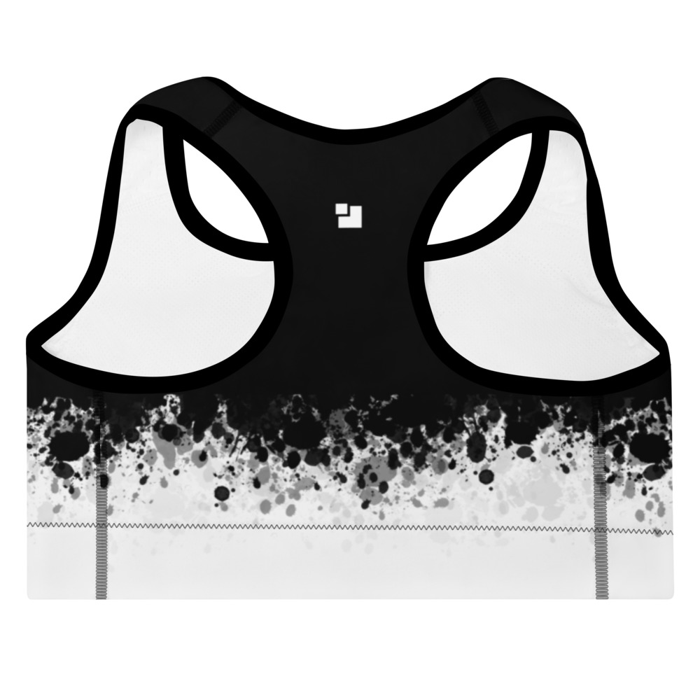 This comfy four-way stretch padded sports bra has a soft moisture-wicking fabric, extra materials in shoulder straps, and removable padding for maximum support.