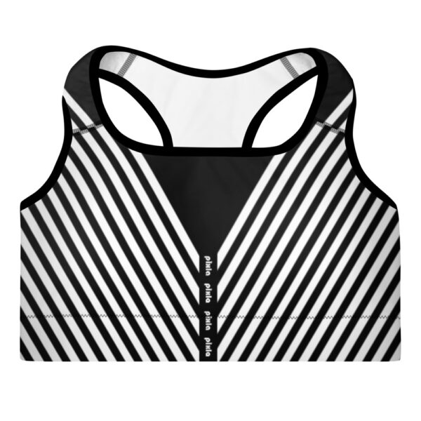 This comfy four-way stretch padded sports bra has a soft moisture-wicking fabric, extra materials in shoulder straps, and removable padding for maximum support.