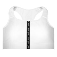 This comfy four-way stretch padded sports bra has a soft moisture-wicking fabric, extra materials in shoulder straps, and removable padding for maximum support.