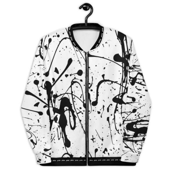 Sheen satin feel lightweight unisex bomber jacket with brushed fleece inside and vibrant print. Zipper and two pockets. Sublimation print all over.