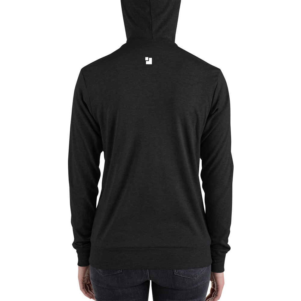 Super light, soft and cozy tee zip hoodie with a DTG (Direct To Garment) print on chest and upper back.