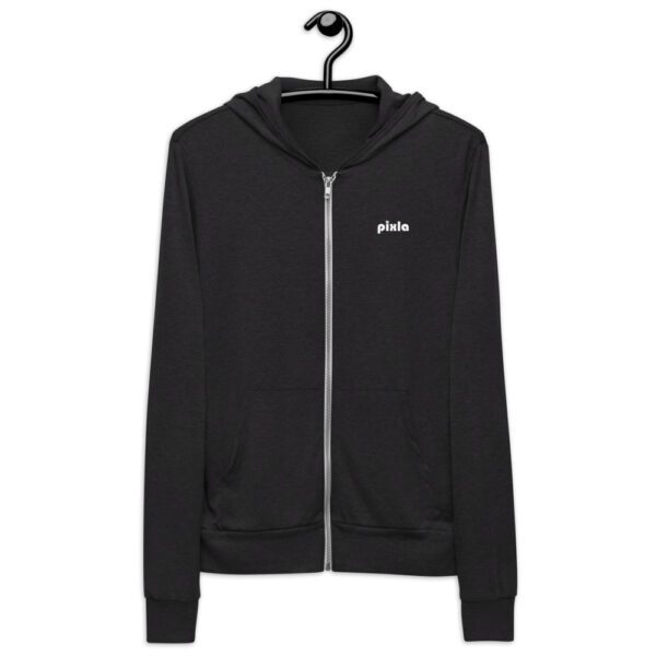 Super light, soft and cozy tee zip hoodie with a DTG (Direct To Garment) print on chest and upper back.