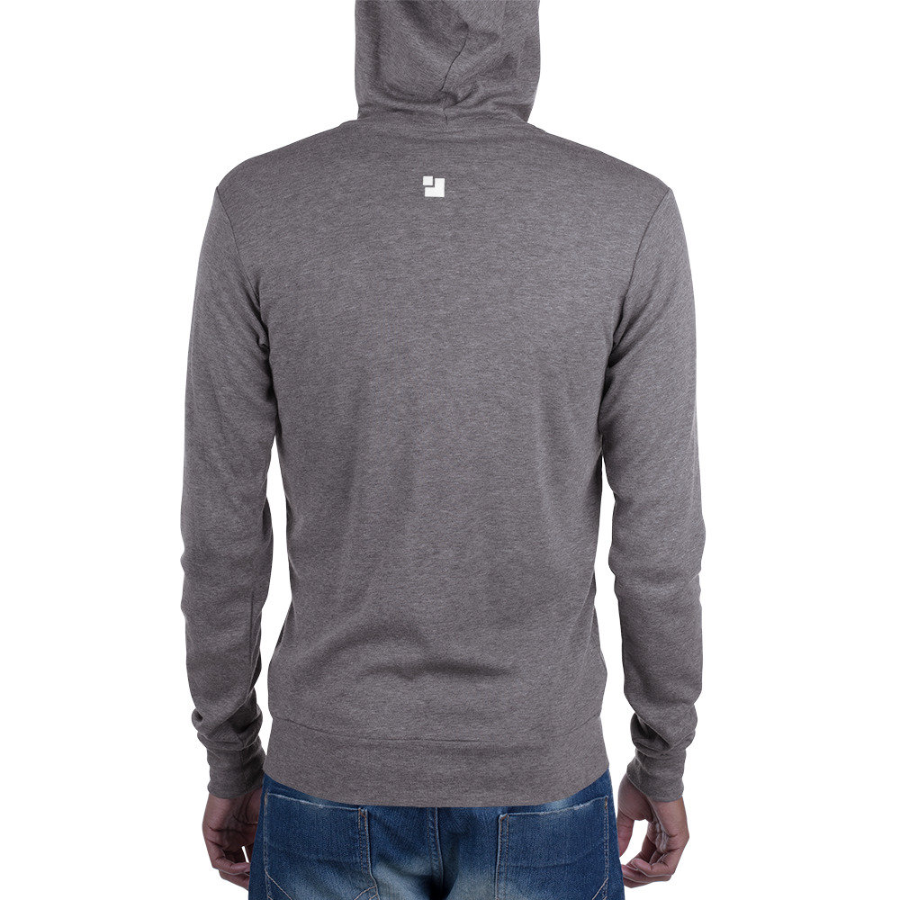 Super light, soft and cozy tee zip hoodie with a DTG (Direct To Garment) print on chest and upper back.