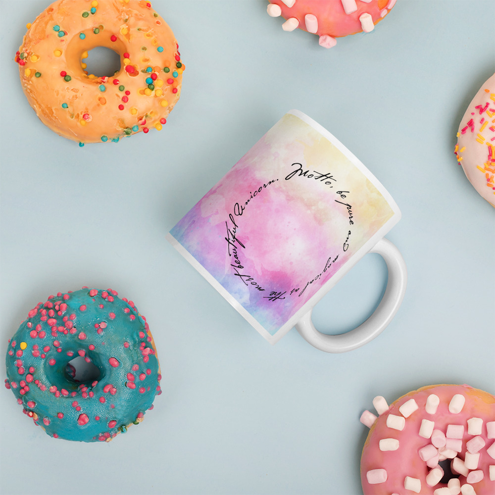 The perfect white and glossy mug that's sturdy and comfortable with a vivid print that'll withstand the microwave and dishwasher.
