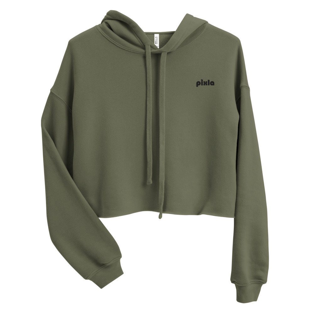 Very comfortable cropped hoodie, great fit, warm, super-soft lining and comes with a trendy raw hem and matching drawstrings. Embroidery on chest. 
