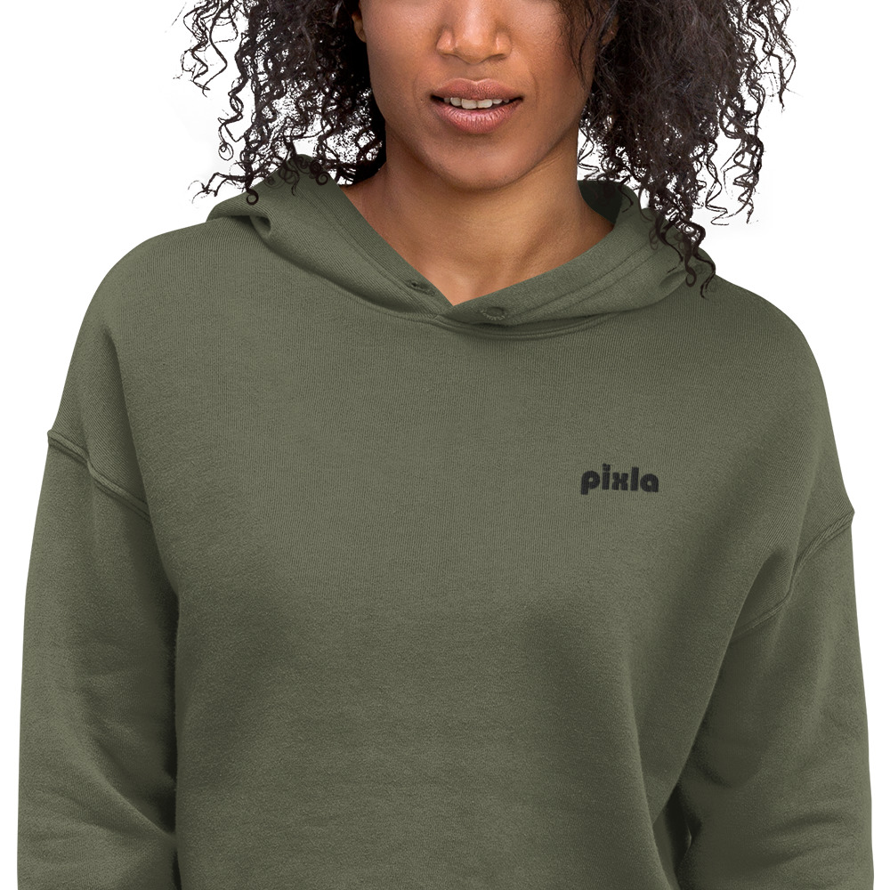 Very comfortable cropped hoodie, great fit, warm, super-soft lining and comes with a trendy raw hem and matching drawstrings. Embroidery on chest. 