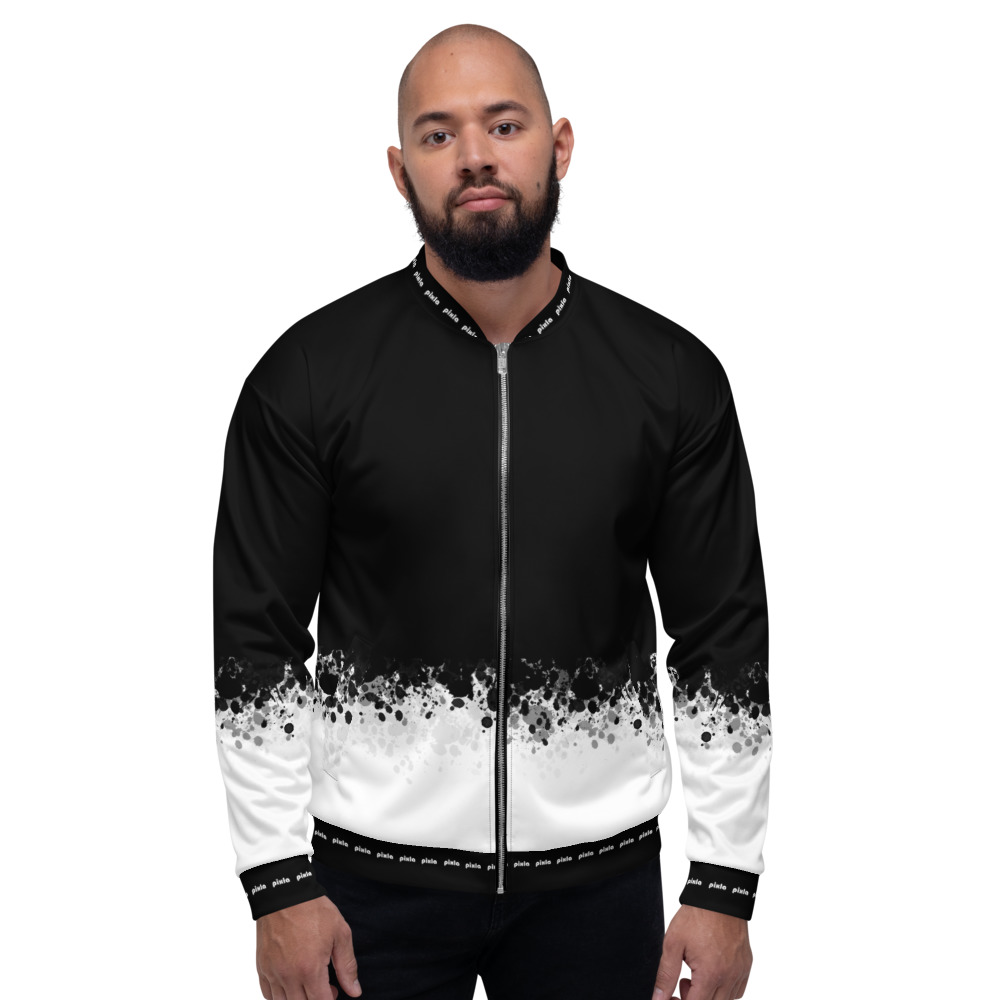 Sheen satin feel lightweight bomber jacket with brushed fleece inside and vibrant print. Zipper and two pockets. Sublimation print all over.