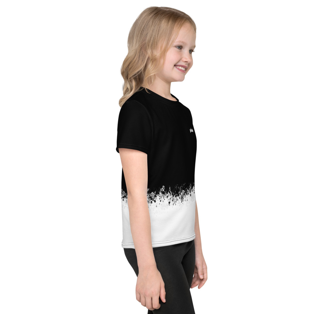 Black and white patterned t-shirt with crew neck in vibrant sublimated print with a fit that allows the kiddos to participate in all of their favorite activities and be comfy the whole time. The ultimate kid’s tee!