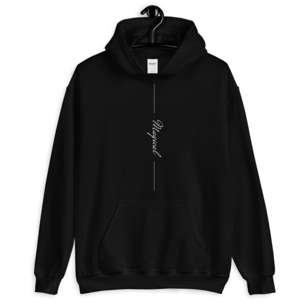 Cozy unisex go-to black hoodie in a loose fit to curl up in. Nice medium weight fabric with a super soft fleece inside. DTG Print on the front and upper back.