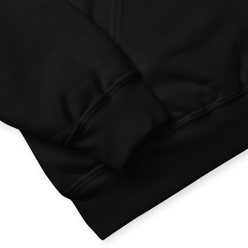 Cozy unisex go-to black hoodie in a loose fit to curl up in. Nice medium weight fabric with a super soft fleece inside. DTG Print on the front and upper back.