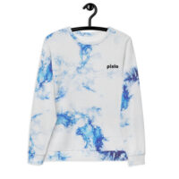 Comfy blue-white printed tie-dye effect unisex sweatshirt with a soft outside and a vibrant print, and an even softer brushed fleece inside making it nice and cozy