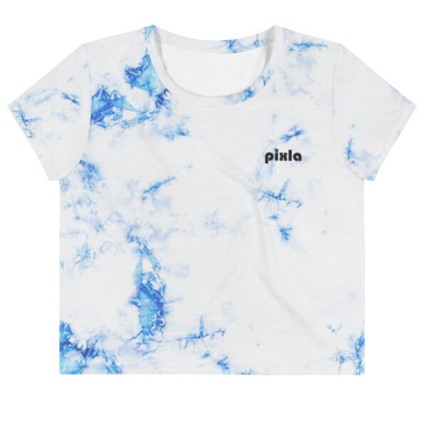 Flowy, soft, with a subtle sheen, this blue tie dye crop top comes in vibrant sublimation print that will stand the test of time.