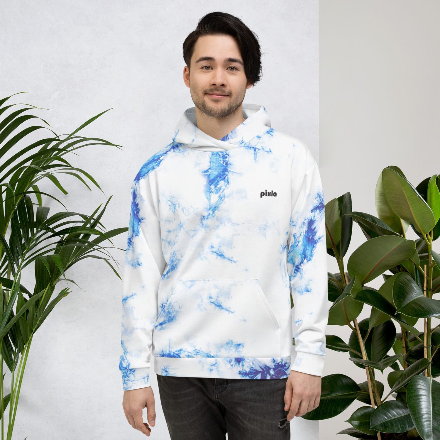 Cobalt blue and white comfy unisex hoodie with a soft outside and a vibrant print, and an even softer brushed fleece inside making it nice and warm. Sublimation print all over.