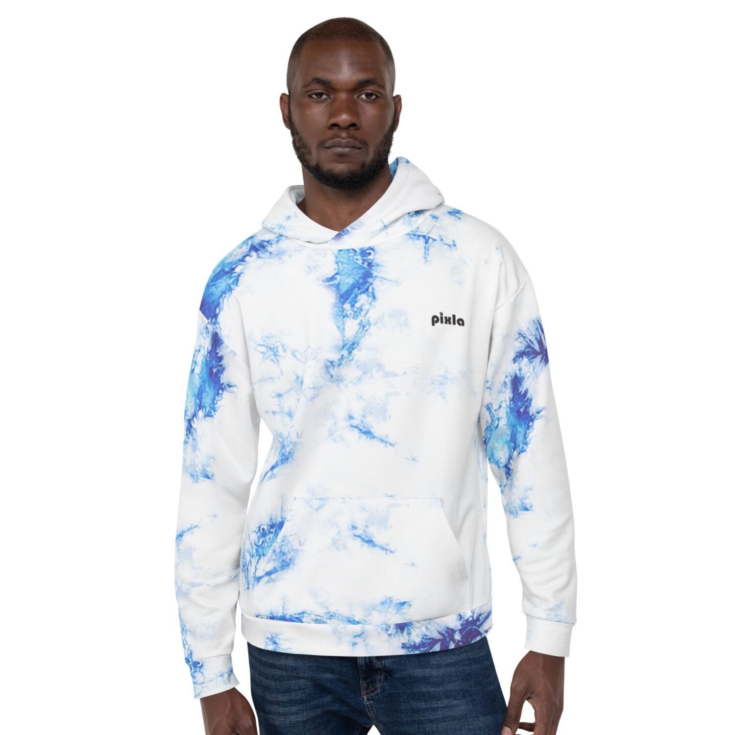 Cobalt blue and white comfy unisex hoodie with a soft outside and a vibrant print, and an even softer brushed fleece inside making it nice and warm. Sublimation print all over.