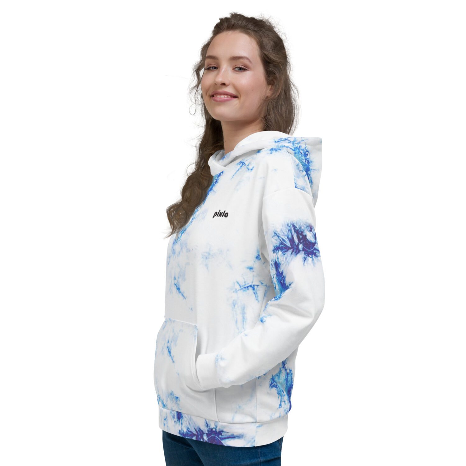 Cobalt blue and white comfy unisex hoodie with a soft outside and a vibrant print, and an even softer brushed fleece inside making it nice and warm. Sublimation print all over.