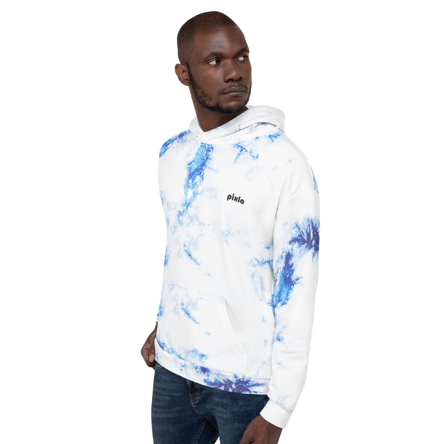 Cobalt blue and white comfy unisex hoodie with a soft outside and a vibrant print, and an even softer brushed fleece inside making it nice and warm. Sublimation print all over.