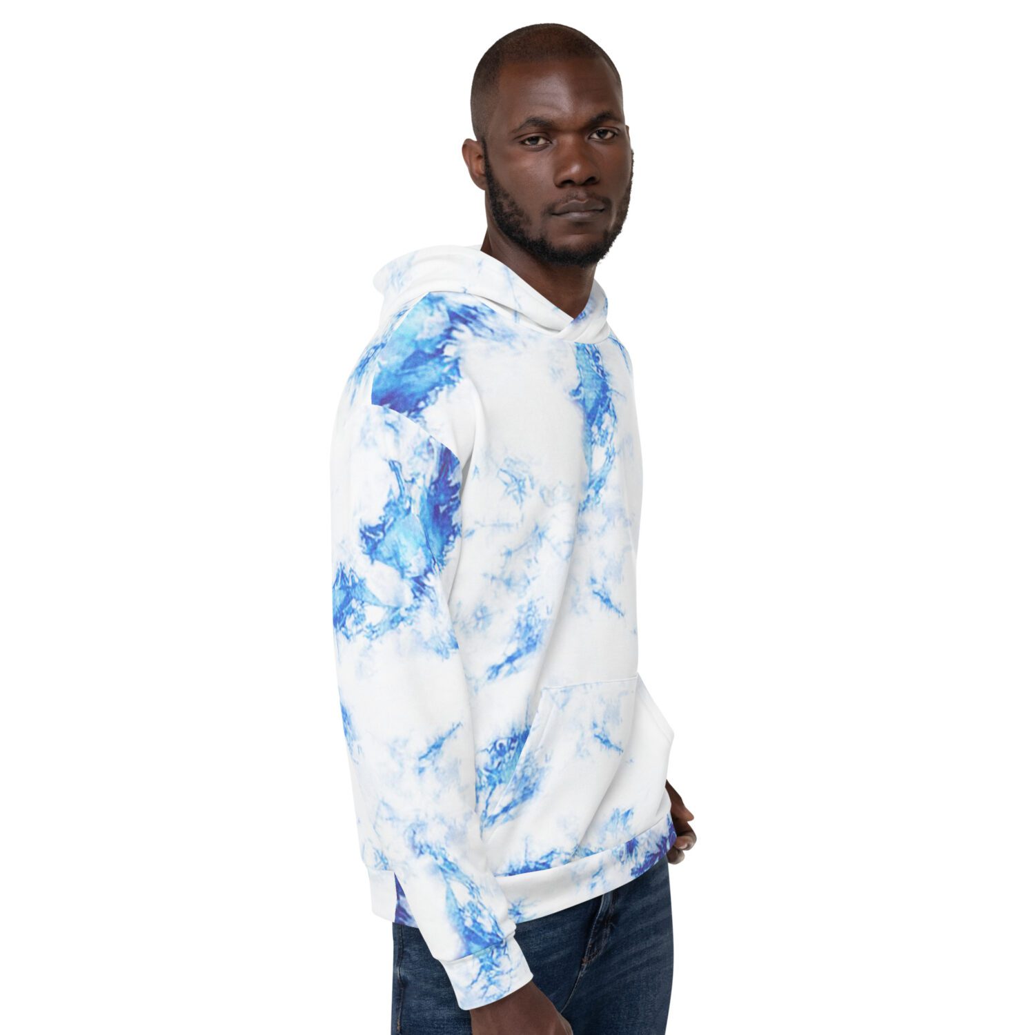 Cobalt blue and white comfy unisex hoodie with a soft outside and a vibrant print, and an even softer brushed fleece inside making it nice and warm. Sublimation print all over.