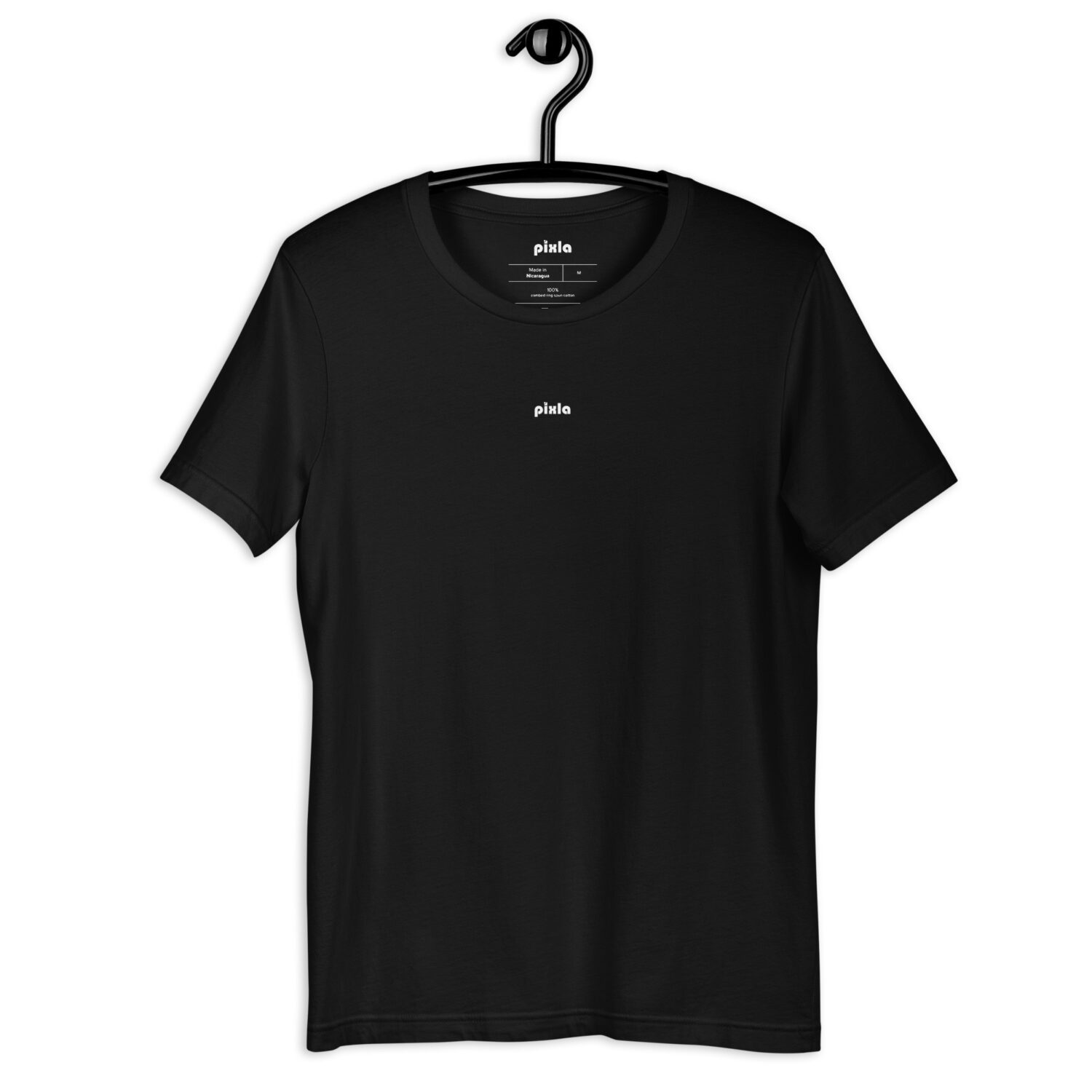 Soft and medium to lightweight black t-shirt with just the right amount of stretch without losing structure. It’s comfortable and flattering and comes with a royal blue print on the upper back and a logo on the front.