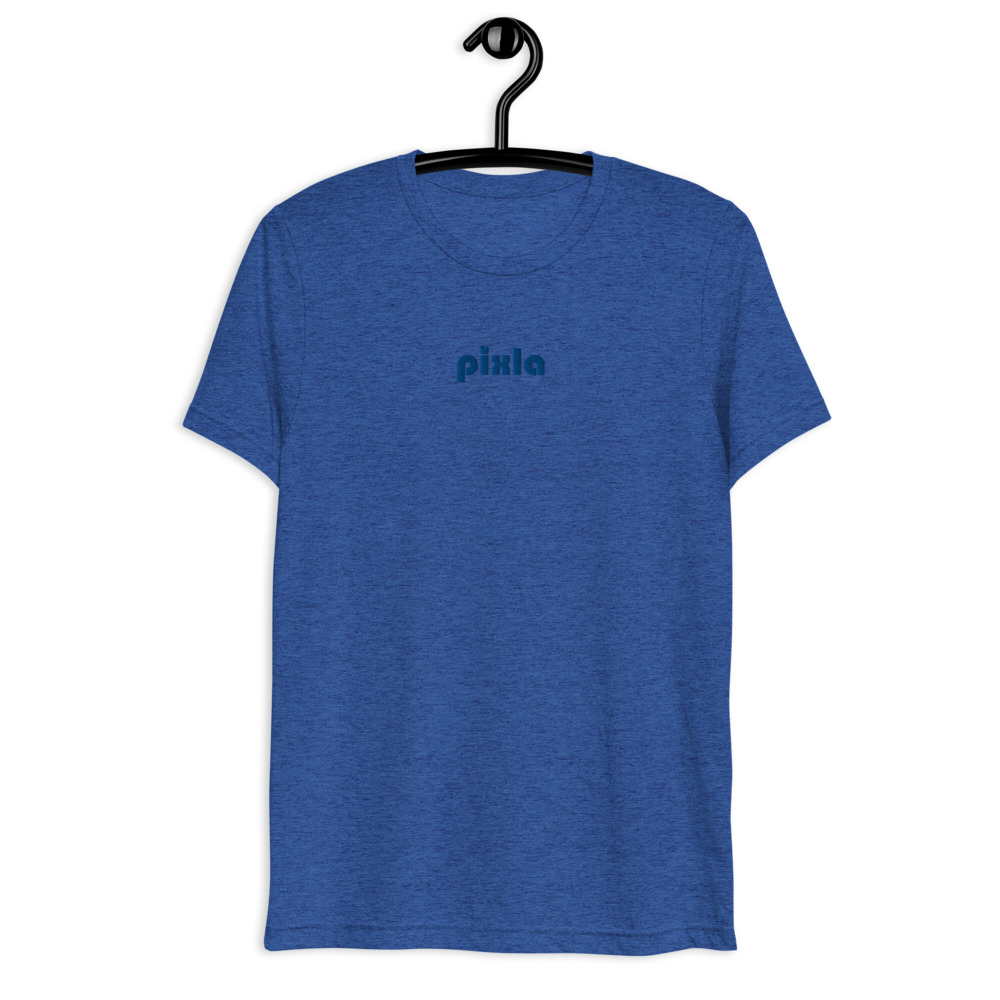 Soft and lightweight tri-blend fabric t-shirt in a vibrant electric royal blue. This royal blue shirt is comfortable and flattering and comes with tone-on-tone embroidery on the chest.