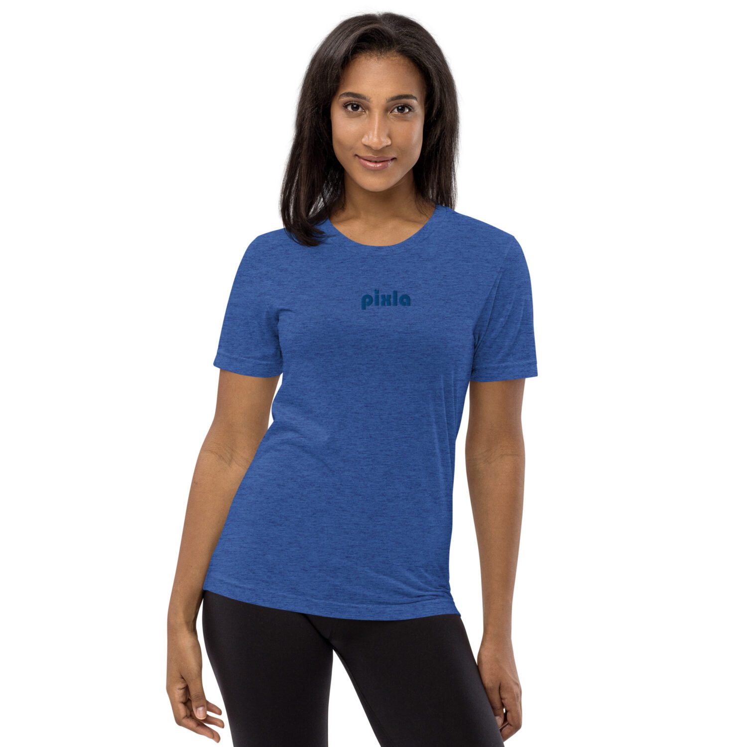 Soft and lightweight tri-blend fabric t-shirt in a vibrant electric royal blue. This royal blue shirt is comfortable and flattering and comes with tone-on-tone embroidery on the chest.