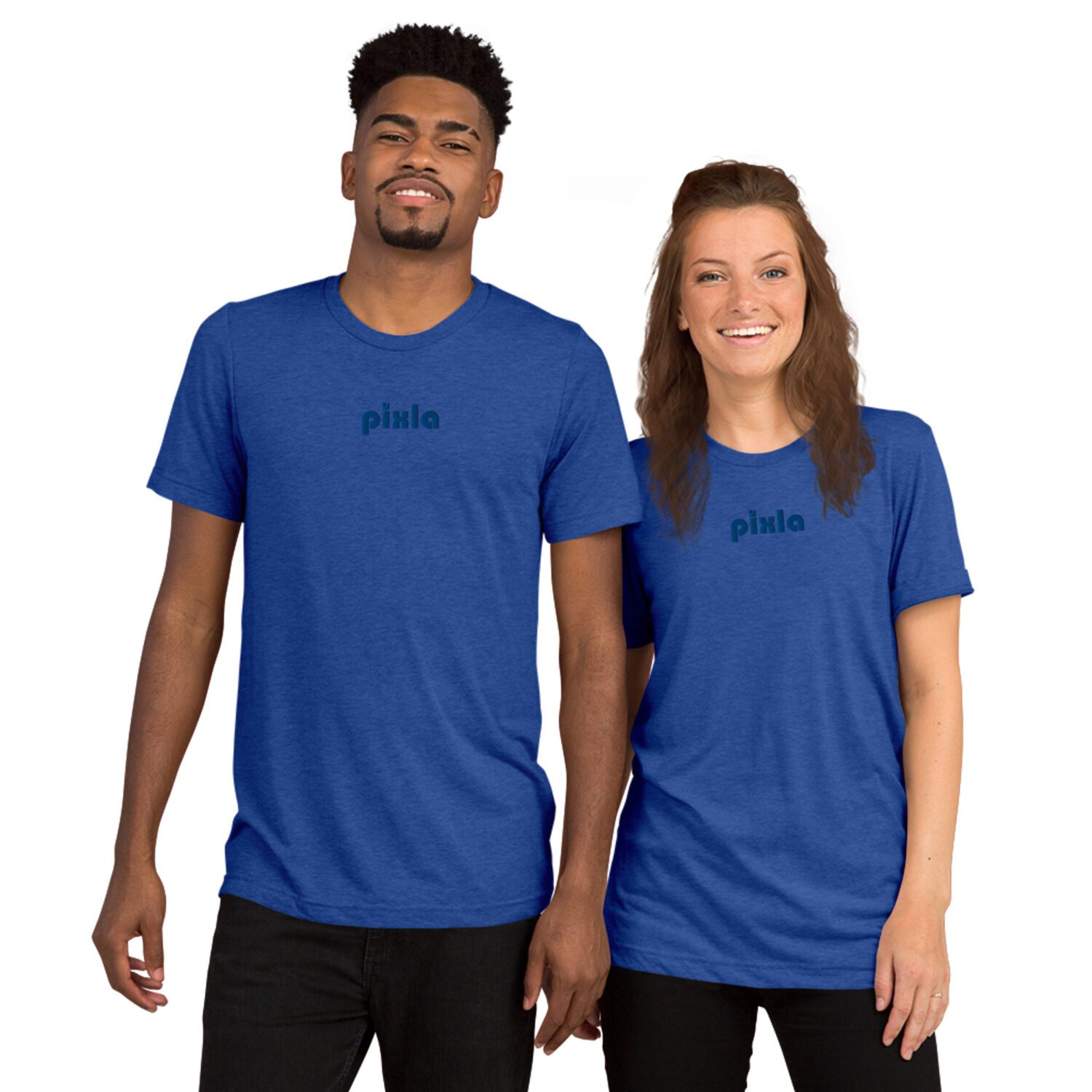 Soft and lightweight tri-blend fabric t-shirt in a vibrant electric royal blue. This royal blue shirt is comfortable and flattering and comes with tone-on-tone embroidery on the chest.