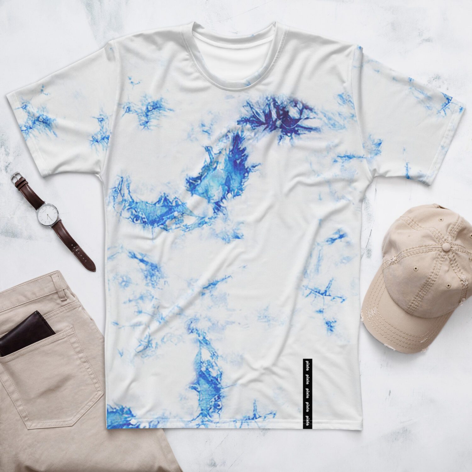 Favorite cobalt blue and white t-shirt in a tie dye print. It's super smooth, comfortable, and made from a cotton touch polyester jersey and comes with sublimated print all over that won’t fade after washing.