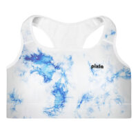 This comfy four-way stretch padded sports bra has a soft moisture-wicking fabric, extra materials in shoulder straps, and removable padding for maximum support. Comes in this stunner of a tie dye pattern in electric blue and white.