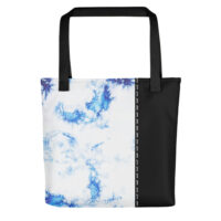 Cobalt blue and white tie-dye tote bag! It's spacious, trendy, and sturdy. Keeps all your stuff in place!