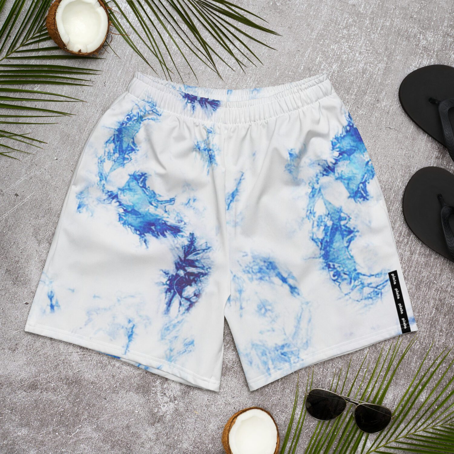 Royal blue and white tie-dye shorts in a light four-way stretch in water-repellent fabric that is perfect for the gym, running outside, and even swimming. Comes with small pockets in mesh lining. Soft and comfortable to wear and super versatile!
