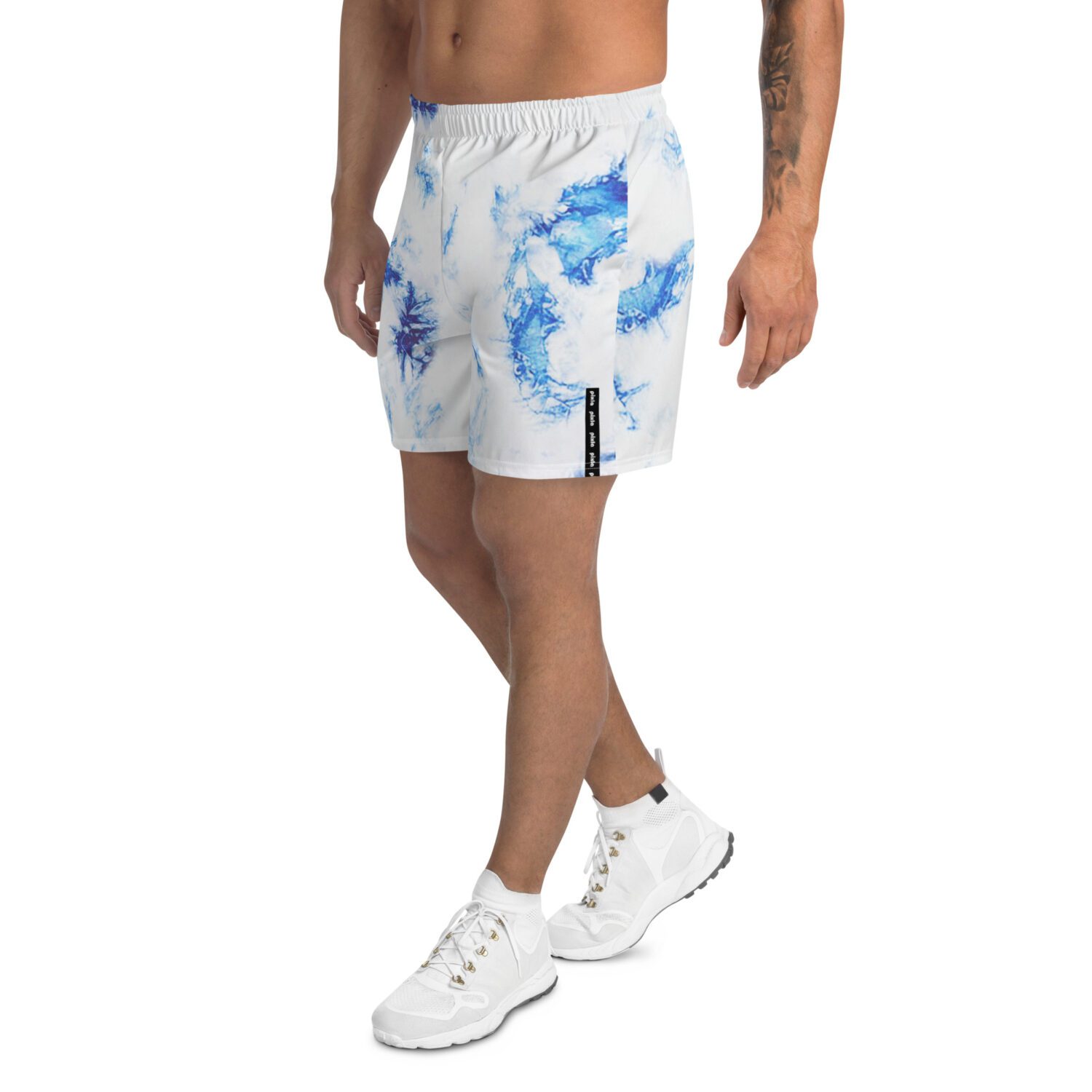 Royal blue and white tie-dye shorts in a light four-way stretch in water-repellent fabric that is perfect for the gym, running outside, and even swimming. Comes with small pockets in mesh lining. Soft and comfortable to wear and super versatile!