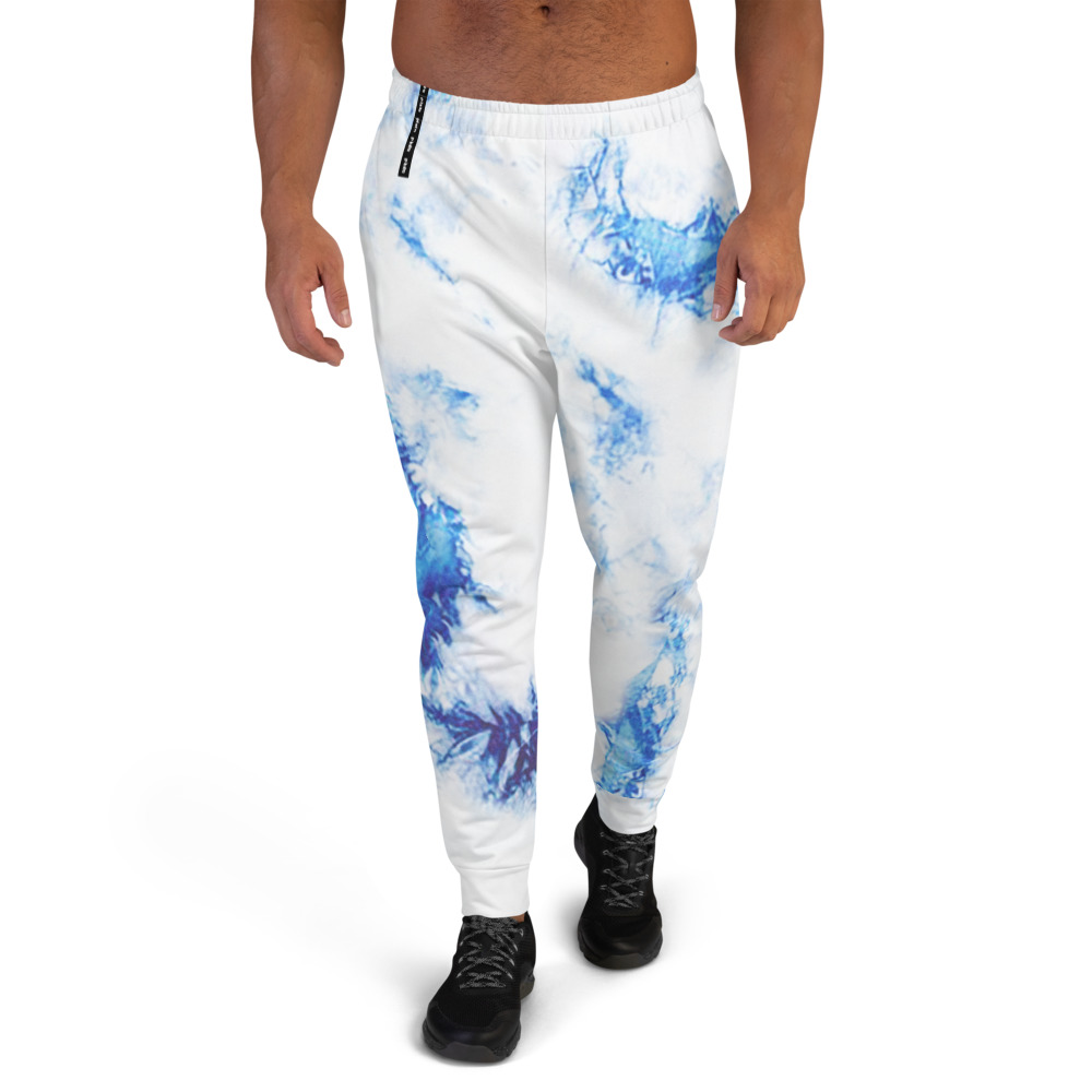 Super comfy slim fit joggers made from a soft cotton blend, these sweatpants feature a vibrant blue and white tie-dye sublimation print all over that won’t fade.