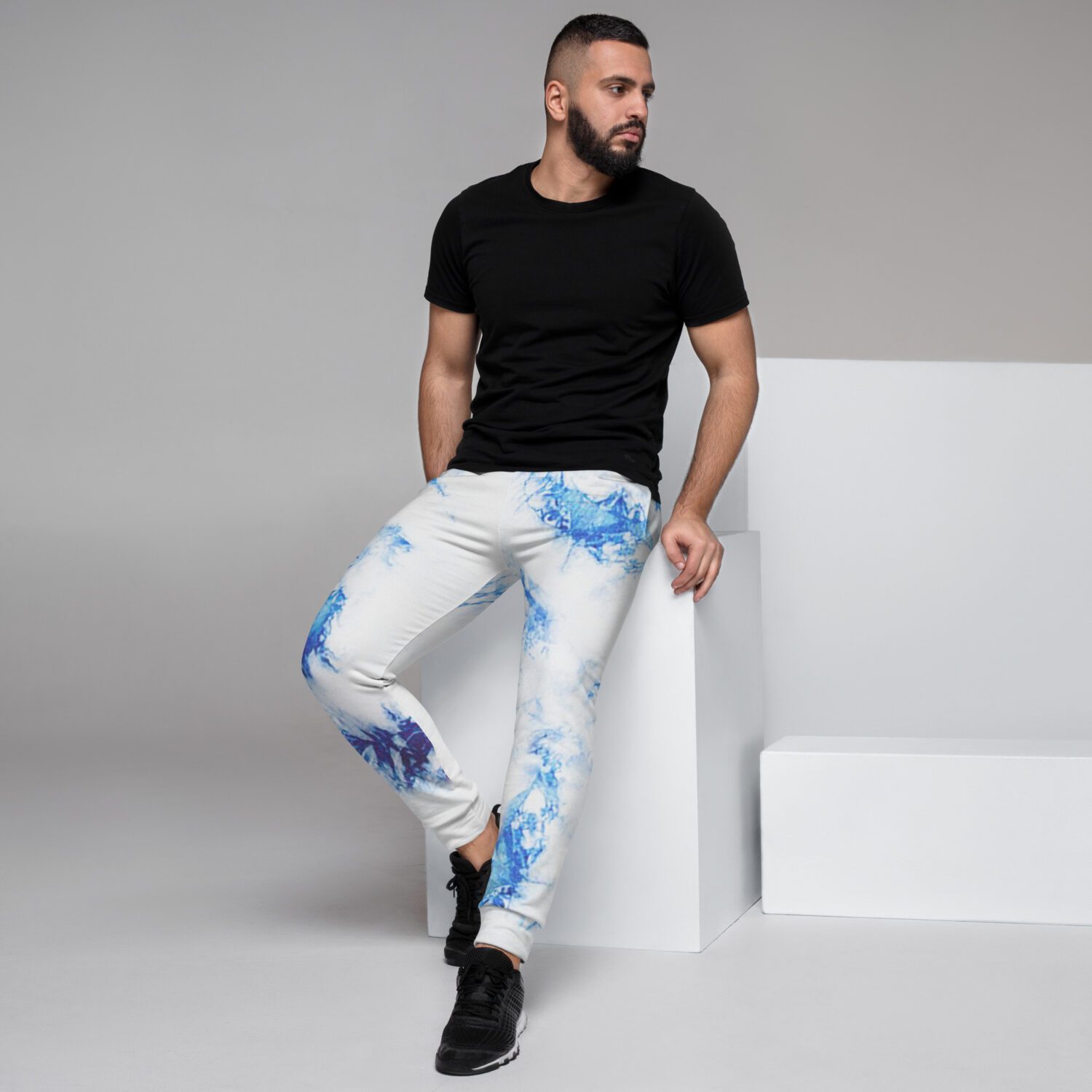 Super comfy slim fit joggers made from a soft cotton blend, these sweatpants feature a vibrant blue and white tie-dye sublimation print all over that won’t fade.