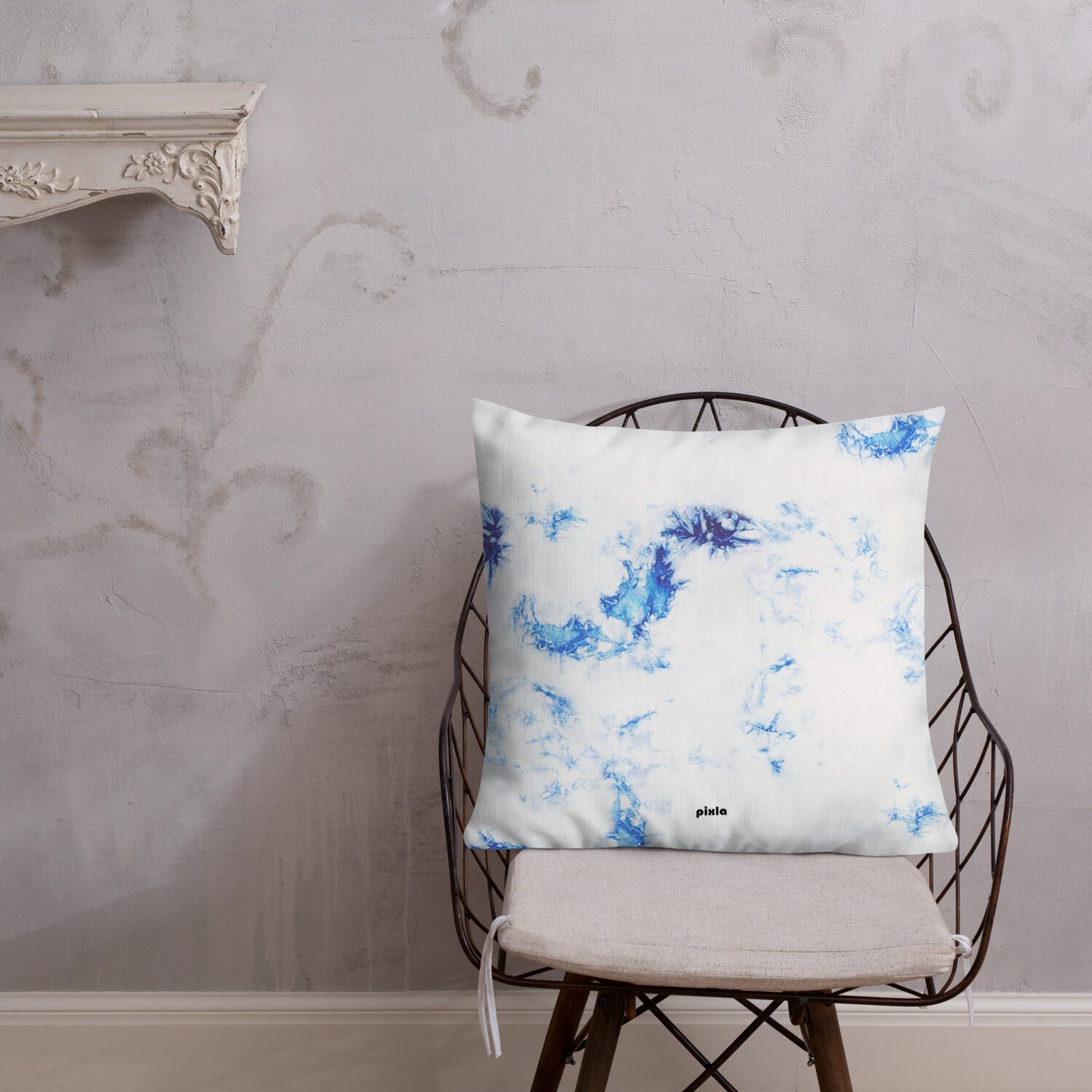 Royal blue and white tie-die effect pillow in a soft, sturdy fabric with a premium linen-weave feel. Complete with a washable zip-cover and a fluffy filling.