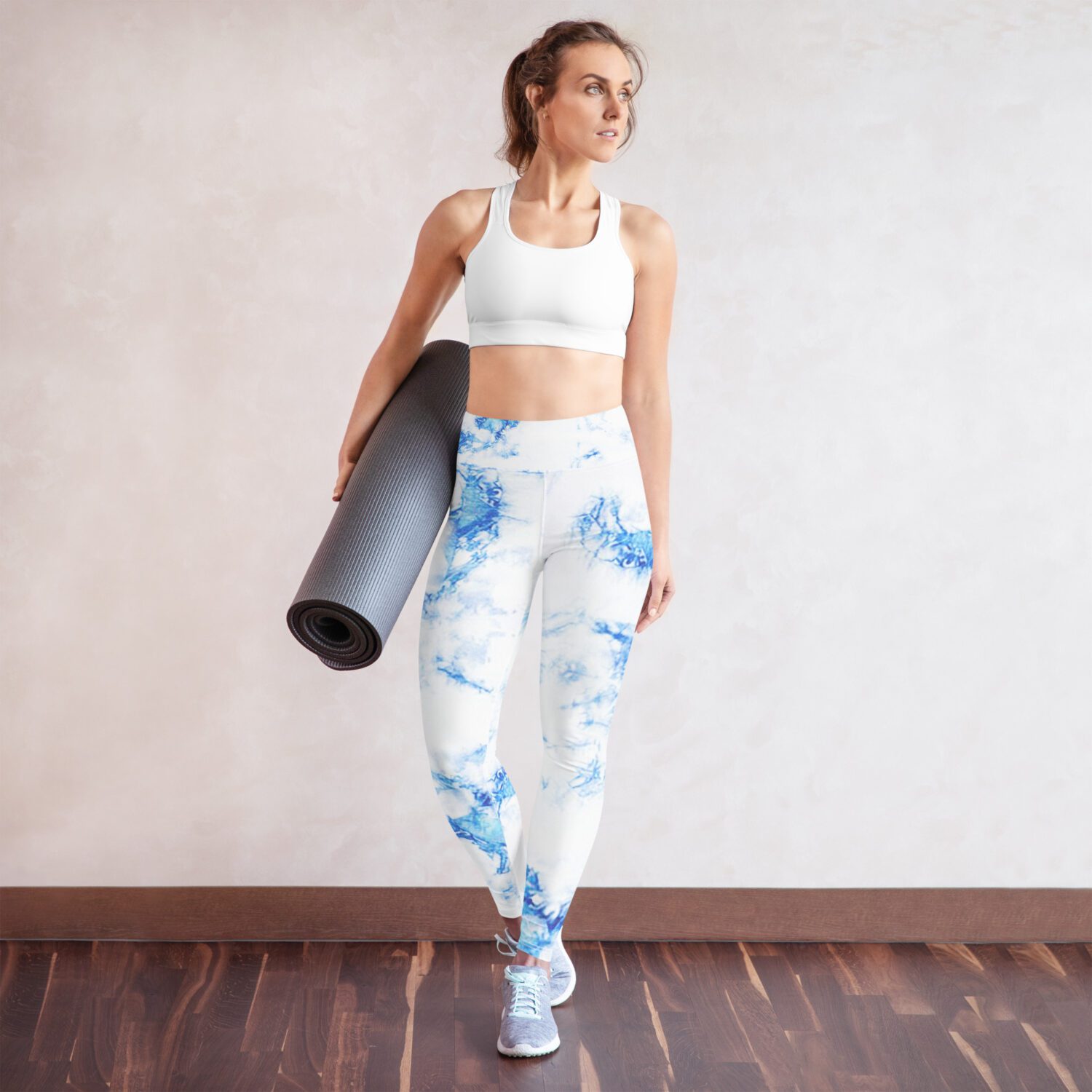 These royal blue tie-dye and white super soft, stretchy, and comfortable yoga leggings are an absolute must for any legging lover. High-waisted, snug, and soft fit, just like a second skin.