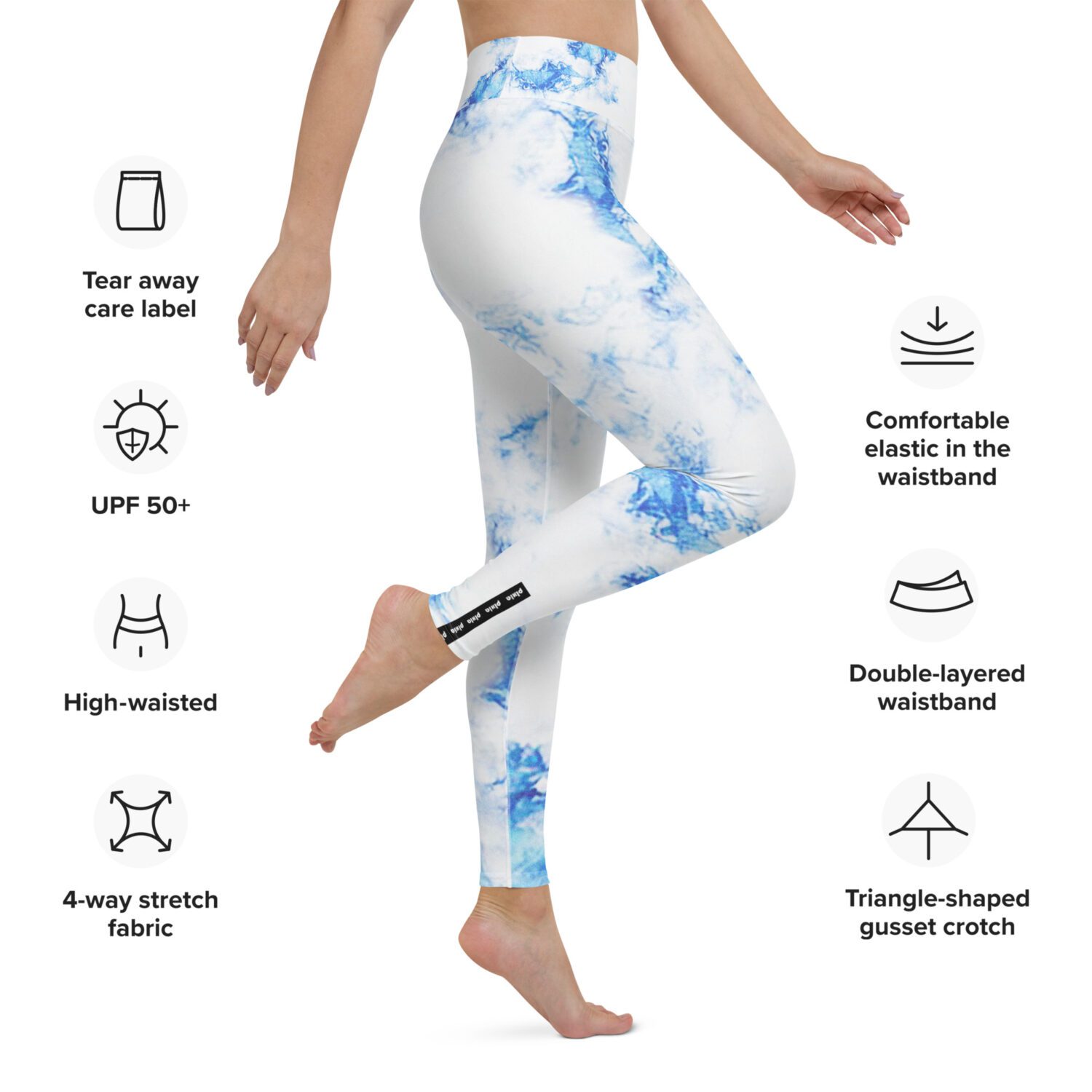 These royal blue tie-dye and white super soft, stretchy, and comfortable yoga leggings are an absolute must for any legging lover. High-waisted, snug, and soft fit, just like a second skin.