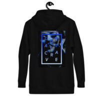 Cozy black unisex go-to premium hoodie in a slim fit to curl up in. Nice medium-weight fabric with a stunning cobalt blue print on the back and super soft fleece inside. Logo print on front chest and cool royal blue print on the upper back.