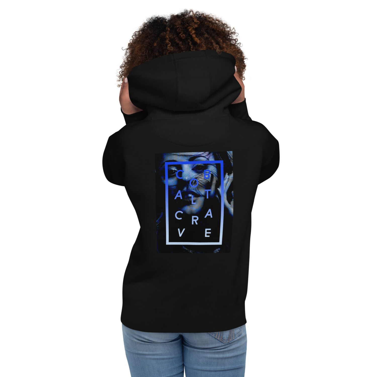 Cozy black unisex go-to premium hoodie in a slim fit to curl up in. Nice medium-weight fabric with a stunning cobalt blue print on the back and super soft fleece inside. Logo print on front chest and cool royal blue print on the upper back.