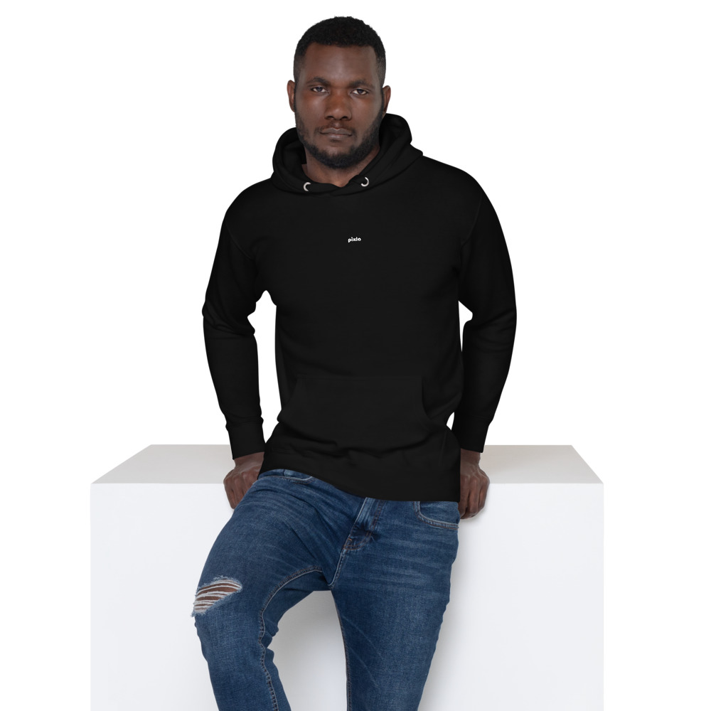 Cozy black unisex go-to premium hoodie in a slim fit to curl up in. Nice medium-weight fabric with a stunning cobalt blue print on the back and super soft fleece inside. Logo print on front chest and cool royal blue print on the upper back.