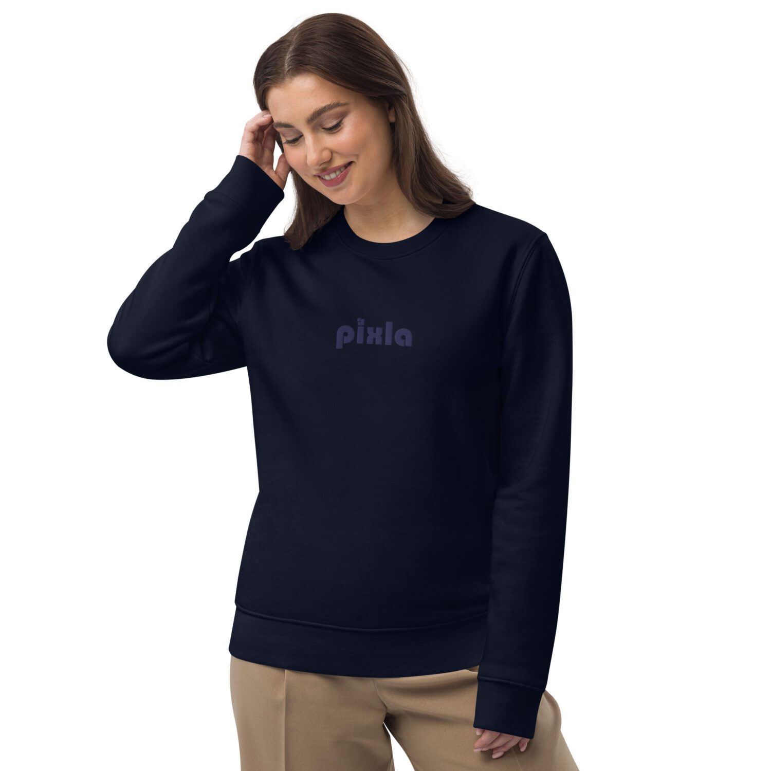 A classic slim-fit navy-on-navy premium sweatshirt with navy embroidery on the front chest. Made from organic ring-spun combed cotton and recycled polyester in medium-weight with a soft feel. Super soft fleece inside making it perfect for keeping warm.